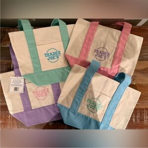 Trader Joe’s Canvas Tote Bag - Cream with Pastel Trim